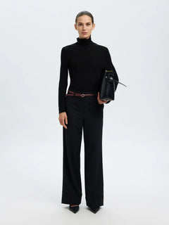 Ingrid Ls Knit Wool Blend Roll Neck - Black