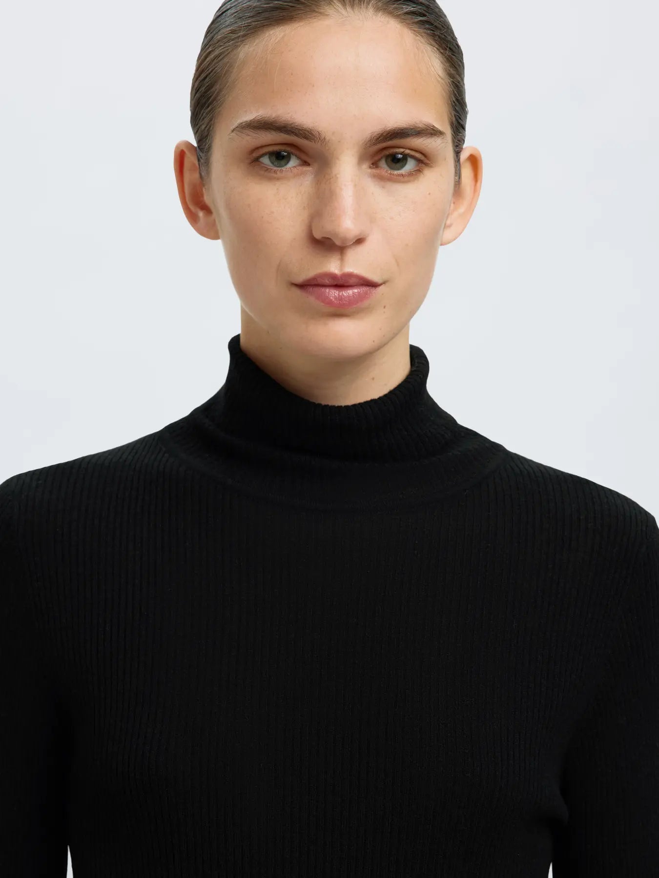 Ingrid Ls Knit Wool Blend Roll Neck - Black