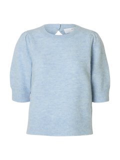 Lulu Ss Open Back Knit O-Neck - Cashmere Blue