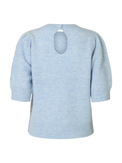 Lulu Ss Open Back Knit O-Neck - Cashmere Blue