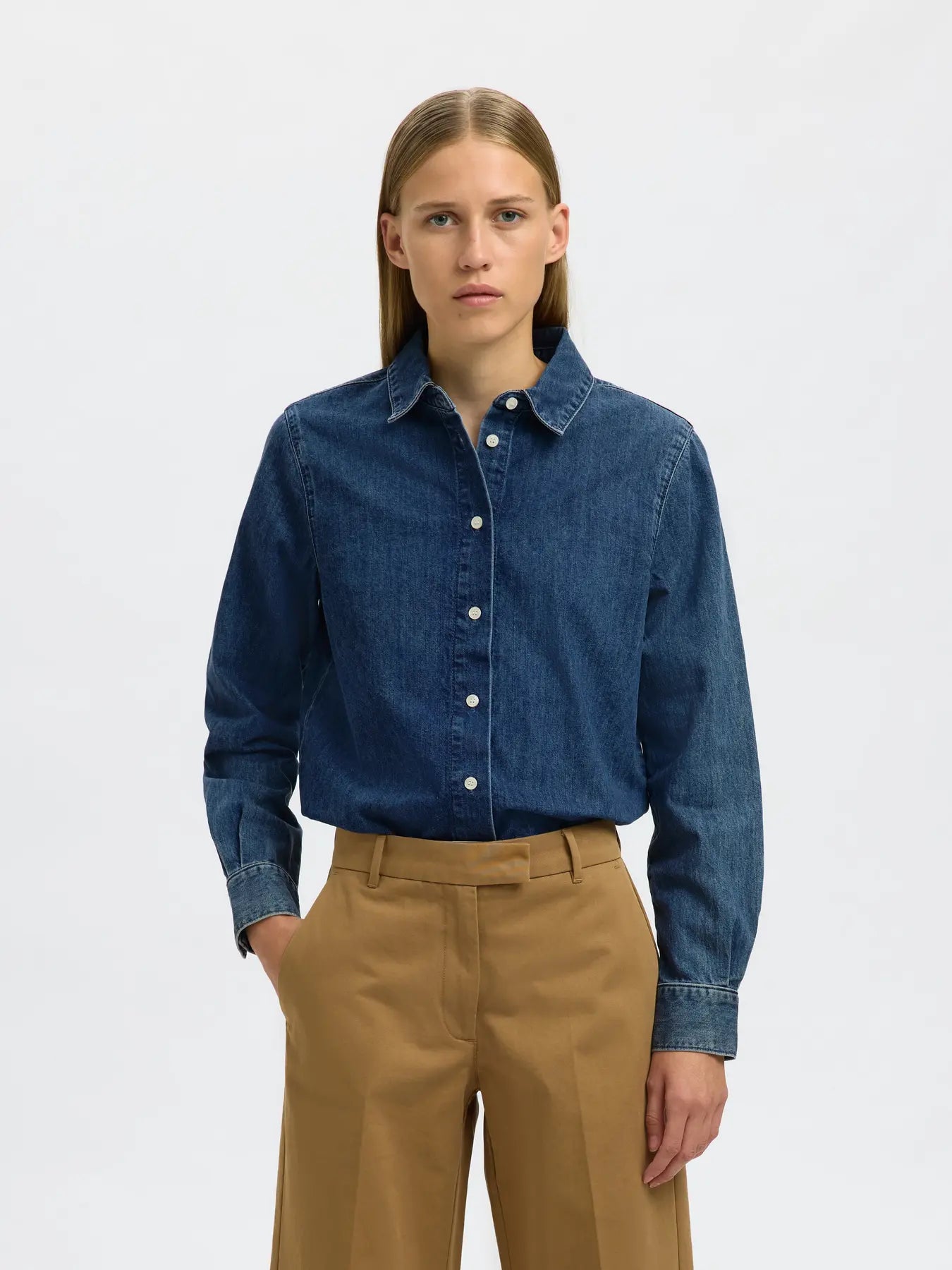 Bea Noa Ls Regular Shirt - Medium Blue Denim