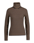 Slim Striped Rib Turtleneck - Caramel Beige