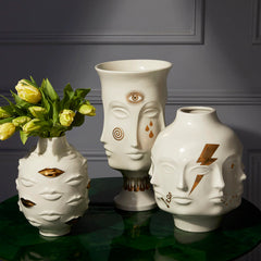 Gilded Gala Round Vase - White/Gold