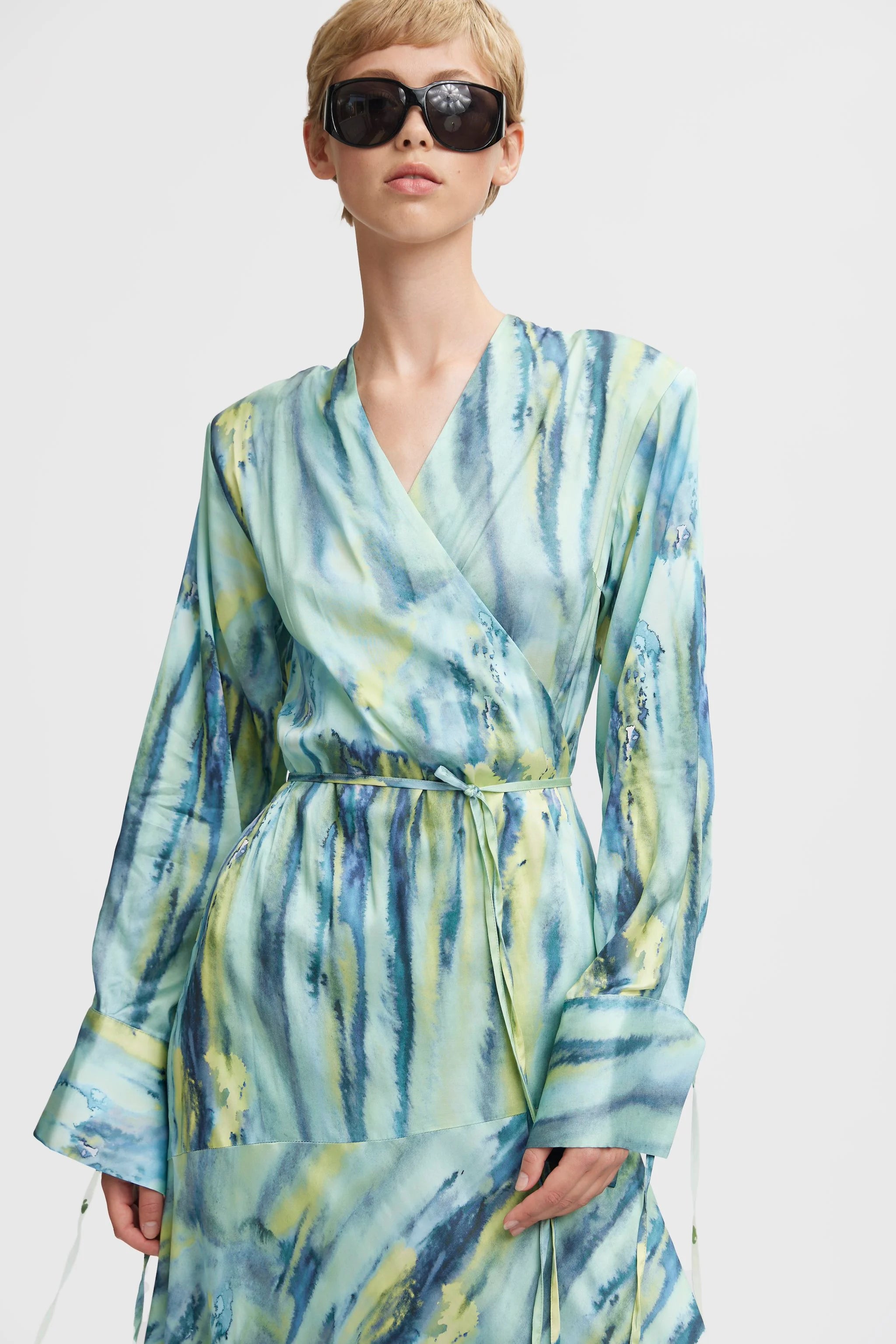 WaleryGZ P Wrap Dress - Green Aqua Art