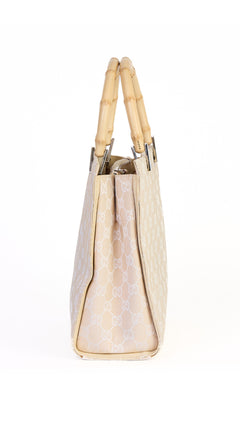 Gucci Monogram Bamboo Handle Tote Bag - Beige