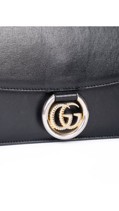 Gucci Logo Plaque Shoulder Bag - Black