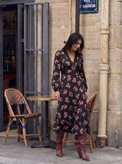 Annicken Floral Midi Dress - Black Floral
