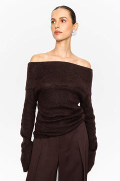 Eliette Off-Shoulder Knit - Dark Brown