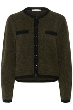 GZalpha Ls Contrast Cardigan - Olive Mélange/Black