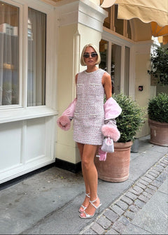 Boucle Sleeveless Mini Dress - Pink