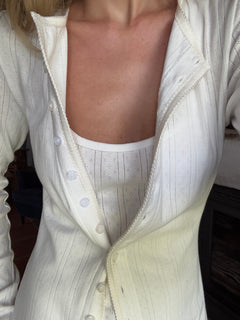 Perle Pointelle Cardigan Dress - White