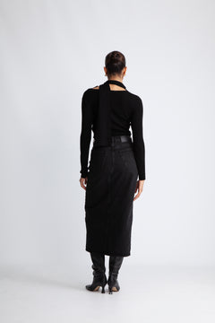 Denim Long Skirt - Black