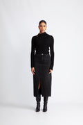 Denim Long Skirt - Black