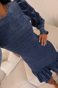 Rira Smock Velour Dress - Blue