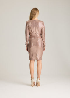 Olivia V-Neck Dress - Nude/Metallic