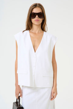 GZizza Linen Waistcoat - Bright White