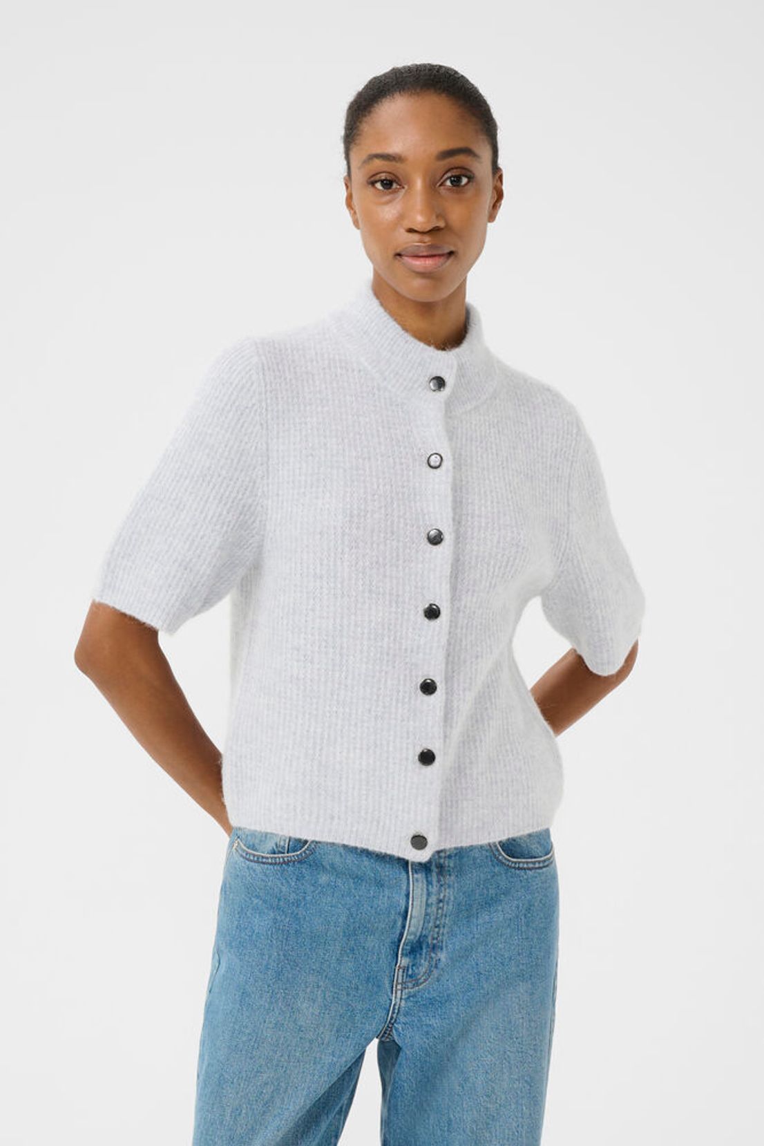 Gestuz - Gensere - AlphaGZ Ss Short Cardigan - Grey Dawn Melange - Villoid