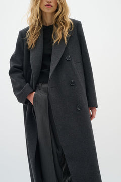 YunahIW Long Coat - Dark Grey Melange