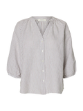 Cleo-Alberta Linen Blend Shirt - Bright White Chocolate Chip
