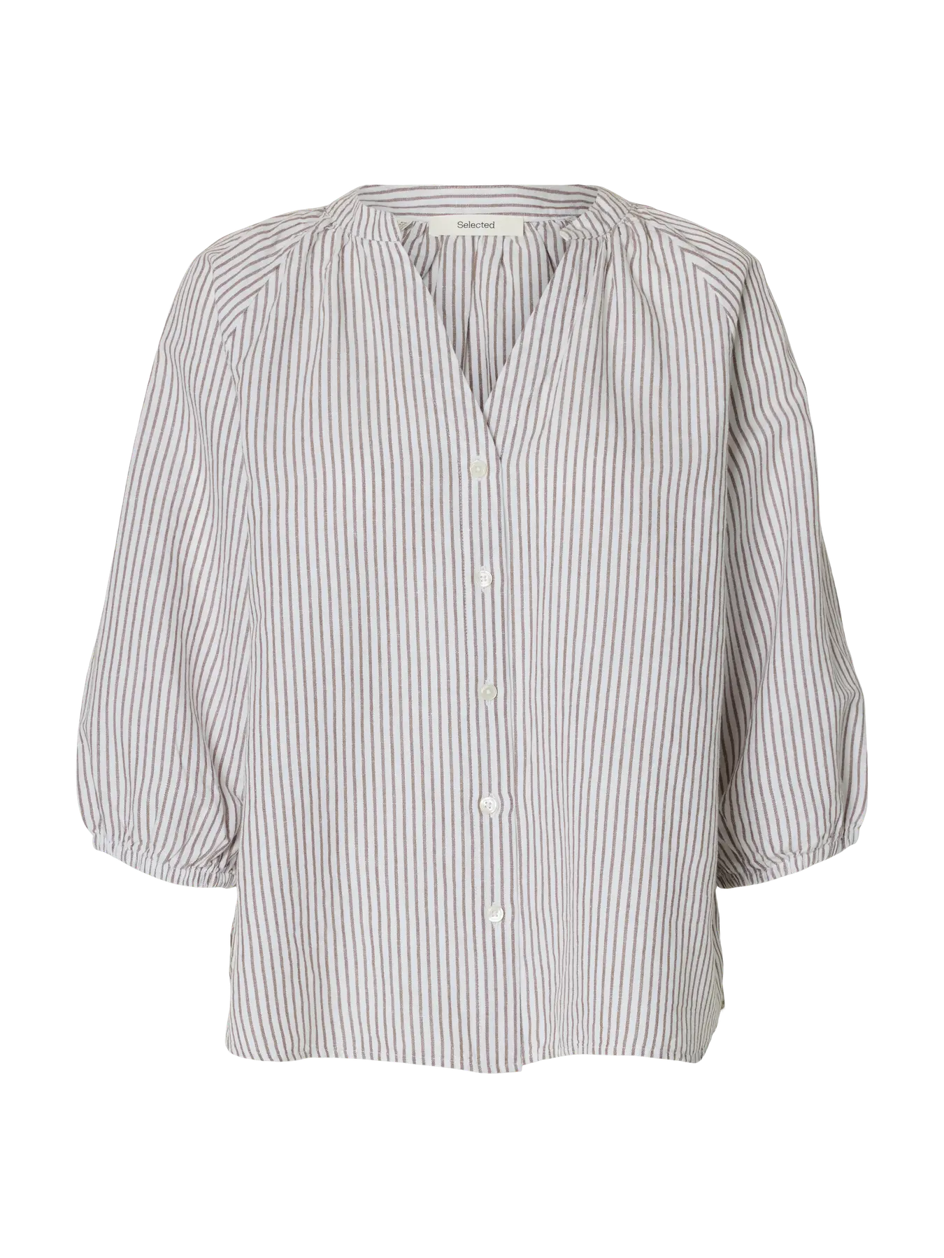 Cleo-Alberta Linen Blend Shirt - Bright White Chocolate Chip