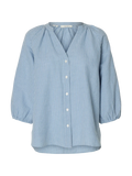 Cleo-Alberta Linen Blend Shirt - Dusty Blue Bright White