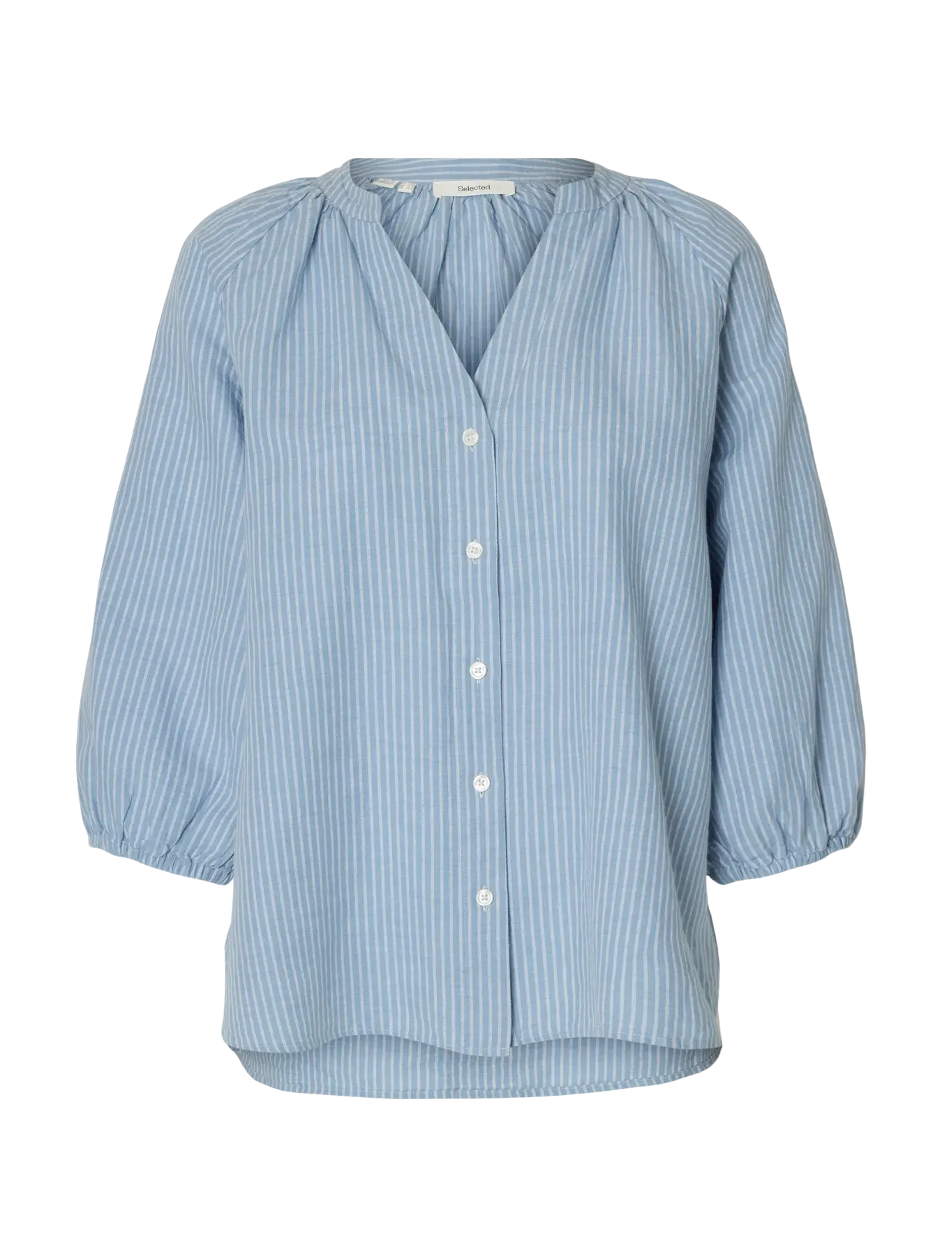 Cleo-Alberta Linen Blend Shirt - Dusty Blue Bright White