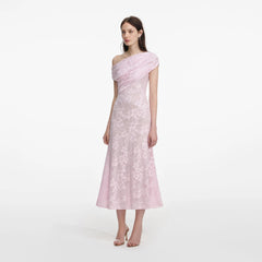 Rhinestone Lace Midi Dress - Pink