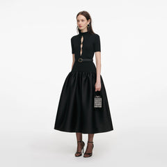 Knit Taffeta Midi Dress - Black
