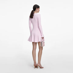 Pearl Trim Knit Mini Dress - Pink