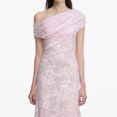 Rhinestone Lace Midi Dress - Pink