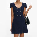 Textured Boucle Mini Dress - Navy