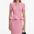 Peplum Knit Midi Dress - Pink