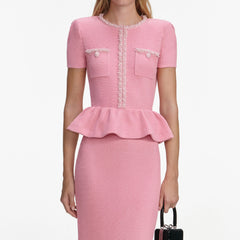 Peplum Knit Midi Dress - Pink