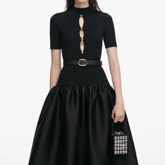 Knit Taffeta Midi Dress - Black