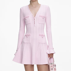 Pearl Trim Knit Mini Dress - Pink