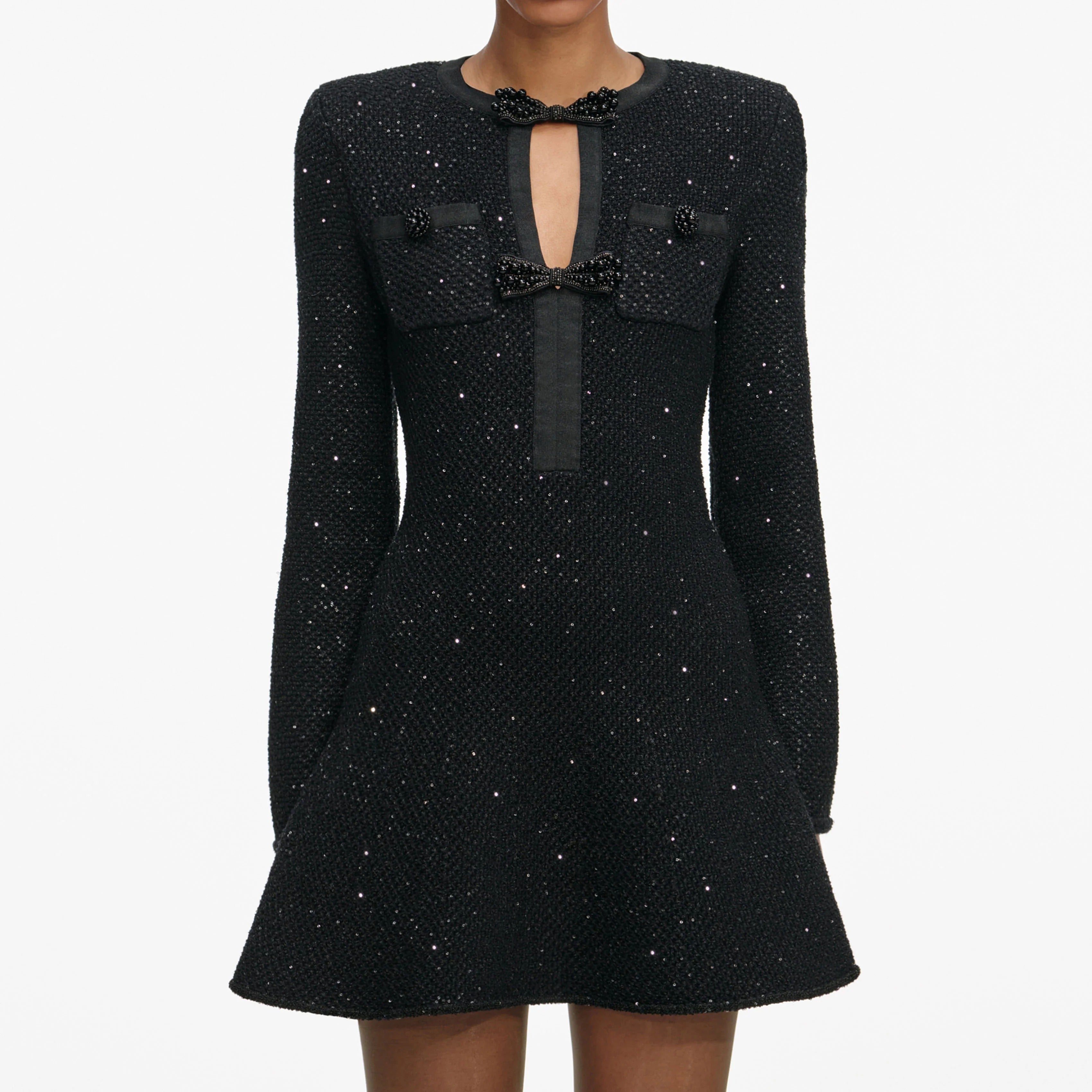 Sequin Knit Mini Dress - Black