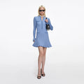 Pearl Trim Knit Mini Dress - Blue