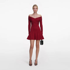 Viscose Knit Mini Dress - Burgundy