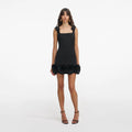 Crepe 3D Flower Mini Dress - Black