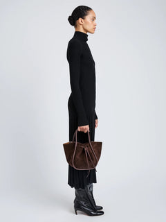 Small Ruched Tote Soft Suede - Chocolate
