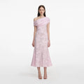 Rhinestone Lace Midi Dress - Pink