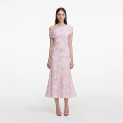 Rhinestone Lace Midi Dress - Pink