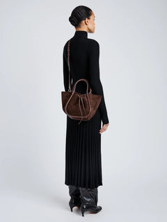 Small Ruched Tote Soft Suede - Chocolate