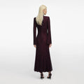 Rhinestone Fishnet Midi Dress - Burgundy