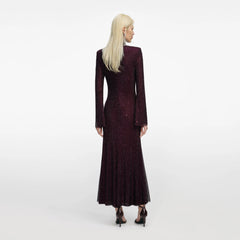 Rhinestone Fishnet Midi Dress - Burgundy