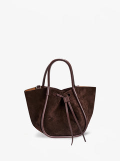Small Ruched Tote Soft Suede - Chocolate