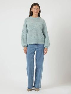 Yasbrida Ls Wool Blend Knit Pullover - Silver Blue Silver Metallic
