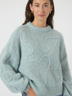 Yasbrida Ls Wool Blend Knit Pullover - Silver Blue Silver Metallic