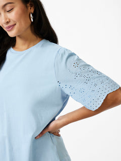 Yaslex Ss Top W. Emb Sleeves S. - Clear Sky