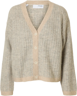 Alva Ls Knit Stripe V-Cardigan - Birch Lgm + Birch
